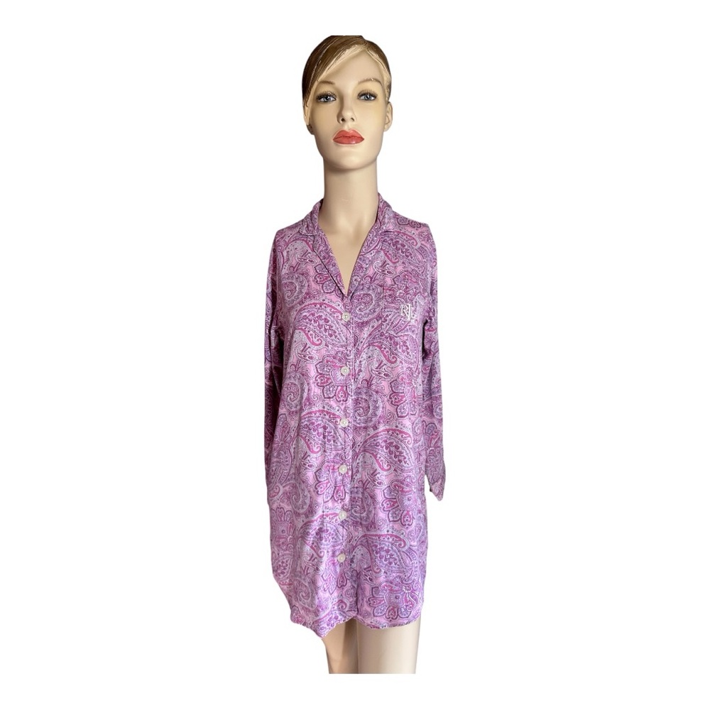 Lauren Ralph Lauren Black Label Pink/Purple Paisley Night Shirt, Size‎ S (263)